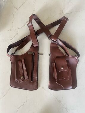 Men's Brown Double Holster Chest Bag with Multiple Pockets